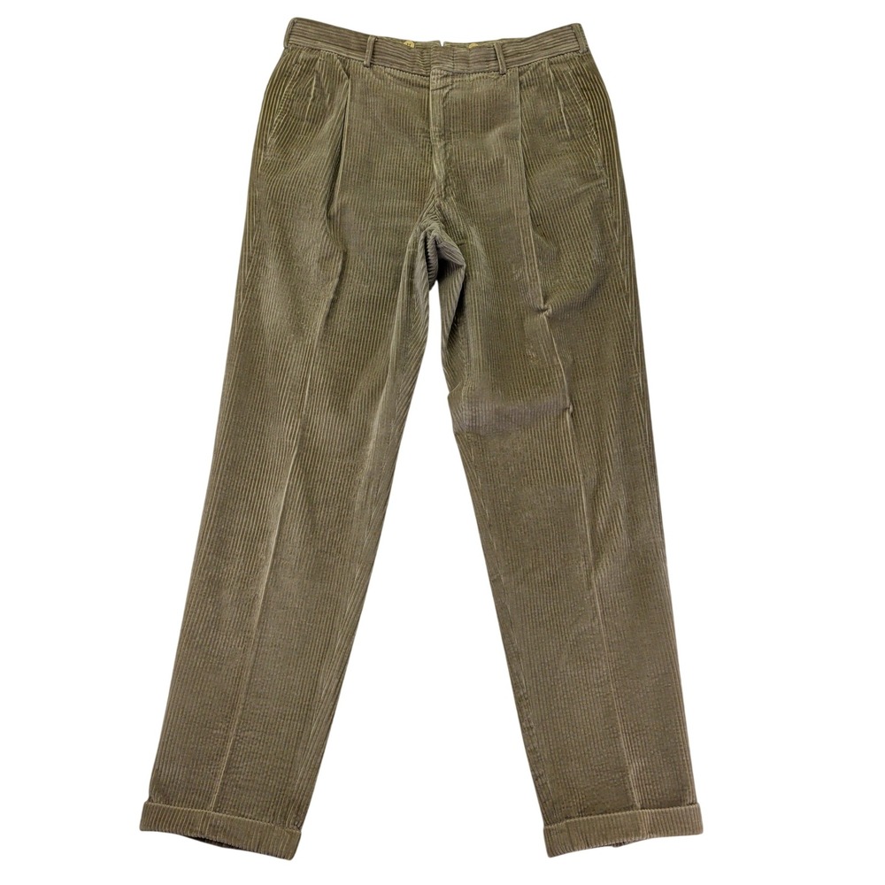 Mark Shale Mens 36x34 Pleated Corduroy‎ Trousers Taupe Brown Cuffed Straight Leg